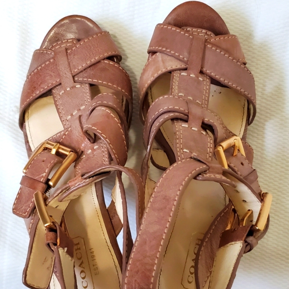 Coach Stephanie Heeled Ankle  Strappy Leather Sandal Size 8 - Picture 3 of 7